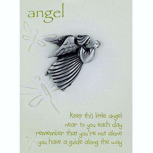 Pewter Angel Pin w/Crystal on Card - Click Image to Close